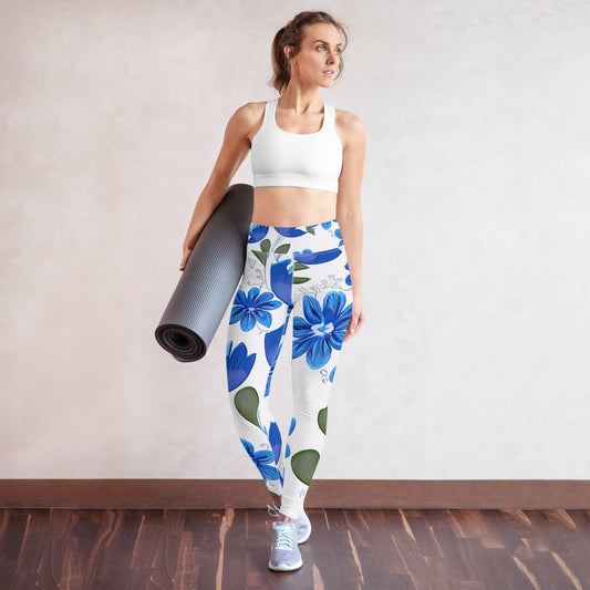 Blue floral yoga leggings