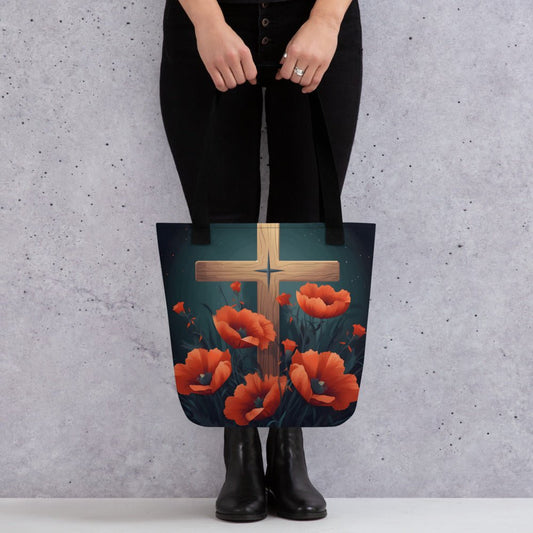 Christian Cross and Flowers tote bag