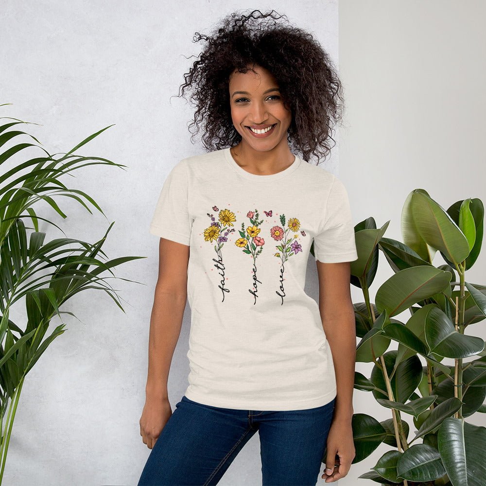 Faith Hope Love Christian Floral T-Shirt